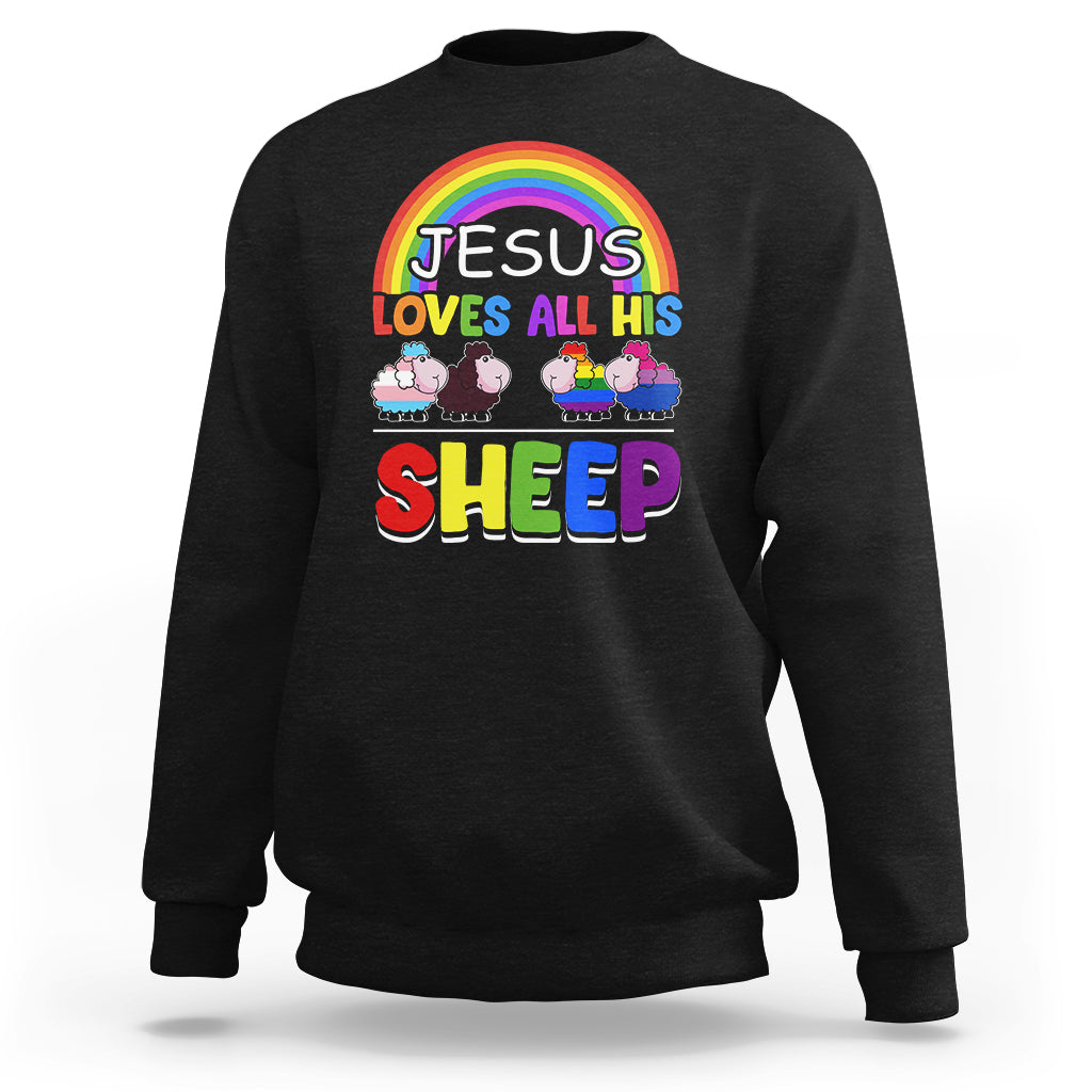 LGBT Pride Sweatshirt Jesus Loves All His Sheep Lesbian Gay Bisexual Transgender Black White - Wonder Print Shop