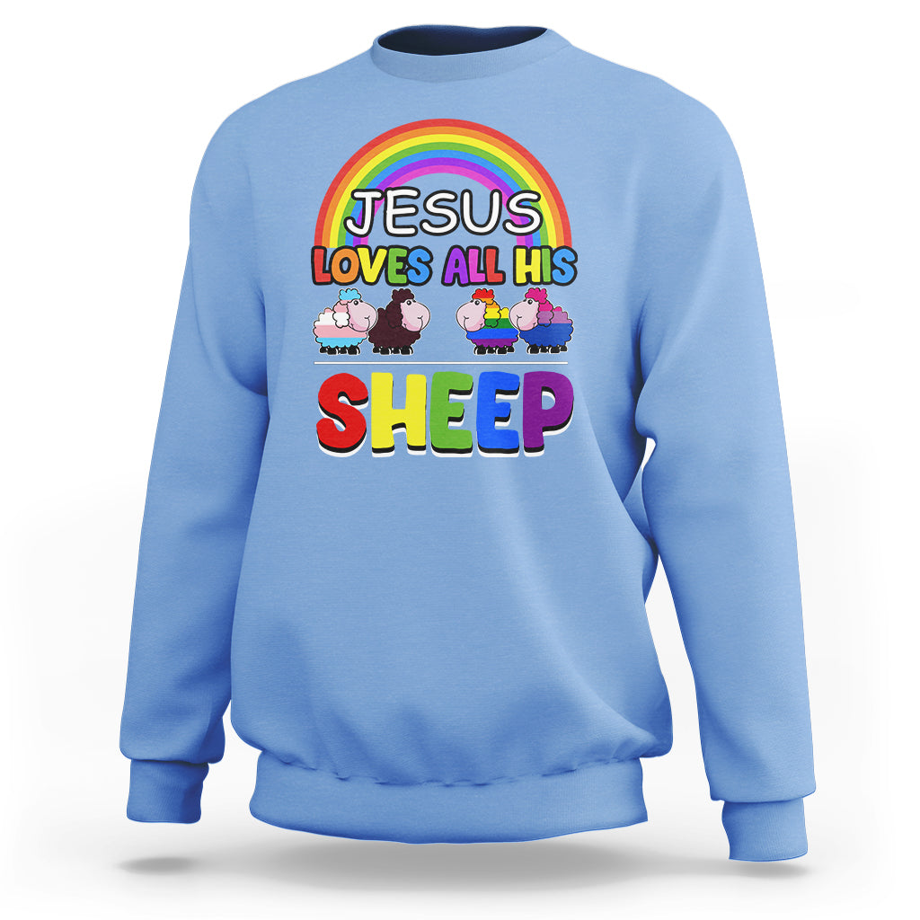 LGBT Pride Sweatshirt Jesus Loves All His Sheep Lesbian Gay Bisexual Transgender Black White - Wonder Print Shop