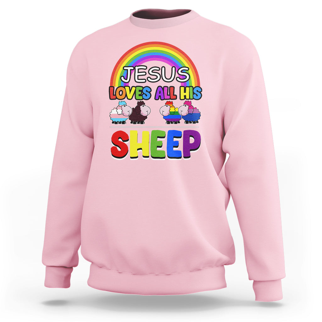 LGBT Pride Sweatshirt Jesus Loves All His Sheep Lesbian Gay Bisexual Transgender Black White - Wonder Print Shop