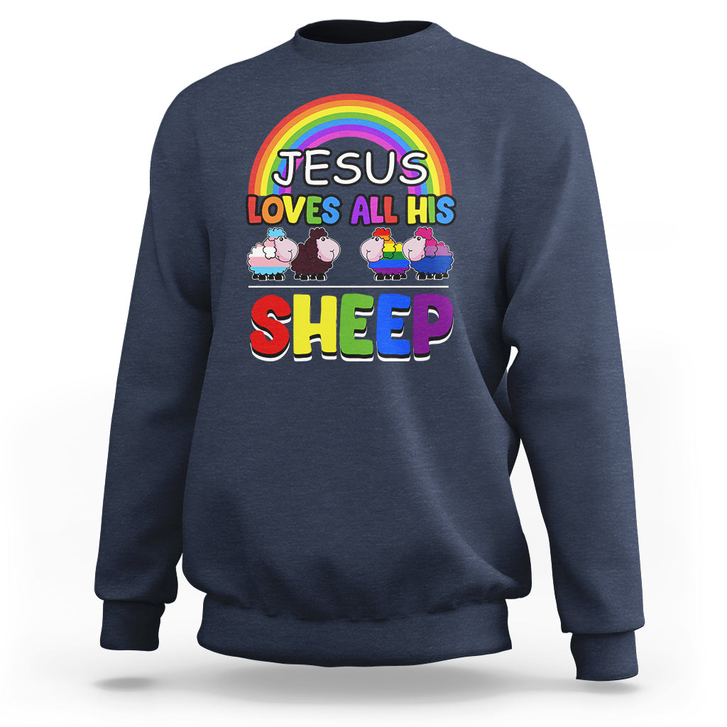 LGBT Pride Sweatshirt Jesus Loves All His Sheep Lesbian Gay Bisexual Transgender Black White - Wonder Print Shop