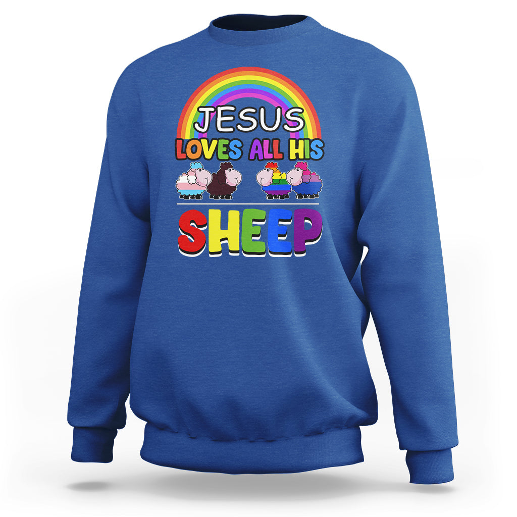 LGBT Pride Sweatshirt Jesus Loves All His Sheep Lesbian Gay Bisexual Transgender Black White - Wonder Print Shop