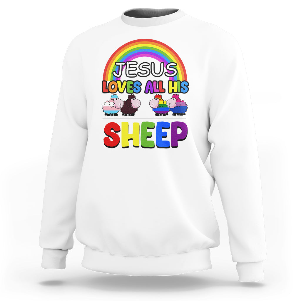 LGBT Pride Sweatshirt Jesus Loves All His Sheep Lesbian Gay Bisexual Transgender Black White - Wonder Print Shop