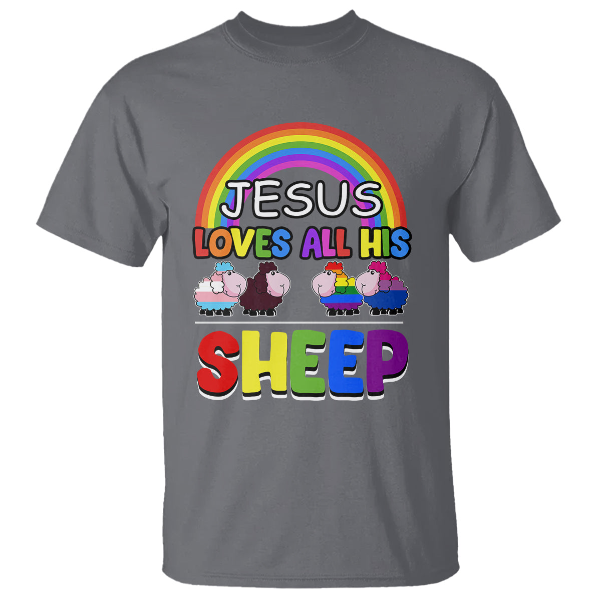 LGBT Pride T Shirt Jesus Loves All His Sheep Lesbian Gay Bisexual Transgender Black White - Wonder Print Shop