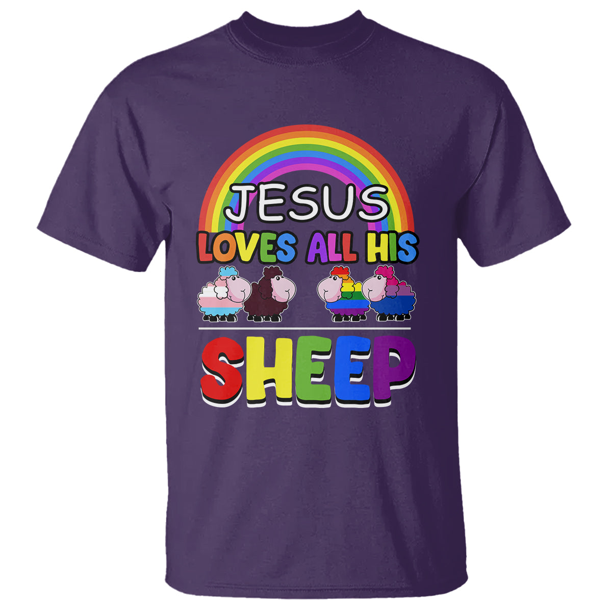 LGBT Pride T Shirt Jesus Loves All His Sheep Lesbian Gay Bisexual Transgender Black White - Wonder Print Shop