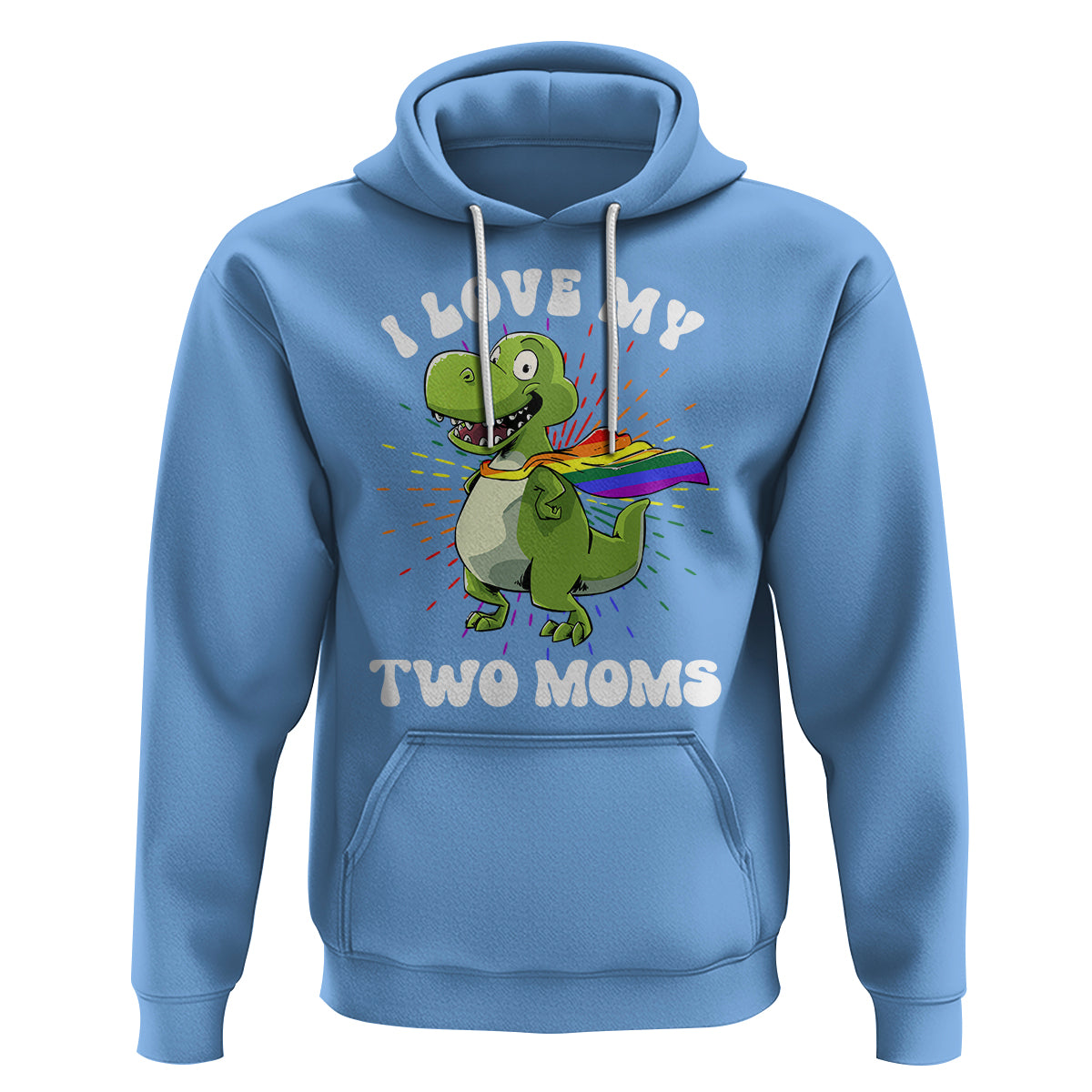 Funny Lesbian Hoodie I Love My Two Moms Rainbow Dinosaur - Wonder Print Shop