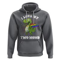 Funny Lesbian Hoodie I Love My Two Moms Rainbow Dinosaur - Wonder Print Shop