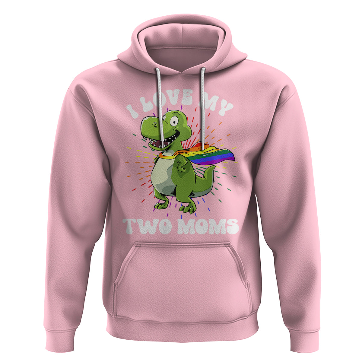 Funny Lesbian Hoodie I Love My Two Moms Rainbow Dinosaur - Wonder Print Shop