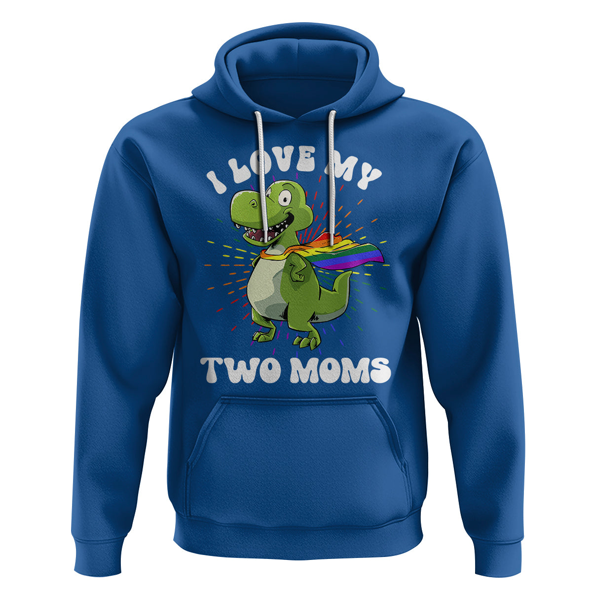 Funny Lesbian Hoodie I Love My Two Moms Rainbow Dinosaur - Wonder Print Shop