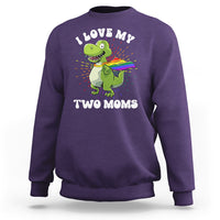 Funny Lesbian Sweatshirt I Love My Two Moms Rainbow Dinosaur - Wonder Print Shop