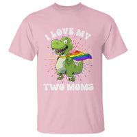 Funny Lesbian T Shirt I Love My Two Moms Rainbow Dinosaur - Wonder Print Shop
