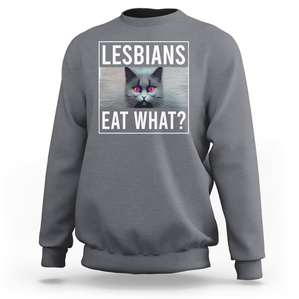 Lesbians Eat What? Funny Scared Cat LGBT Pride Sweatshirt - Wonder Print Shop