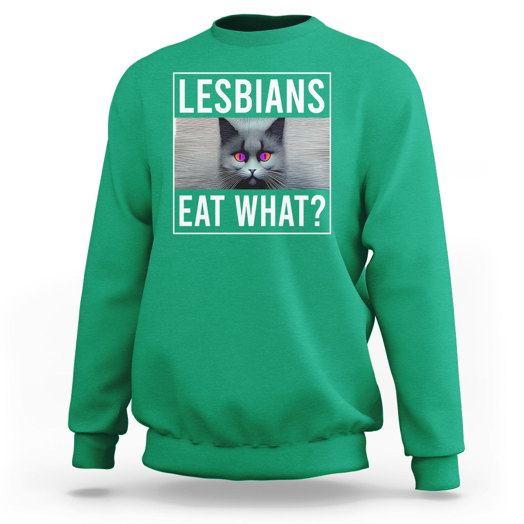 Lesbians Eat What? Funny Scared Cat LGBT Pride Sweatshirt - Wonder Print Shop