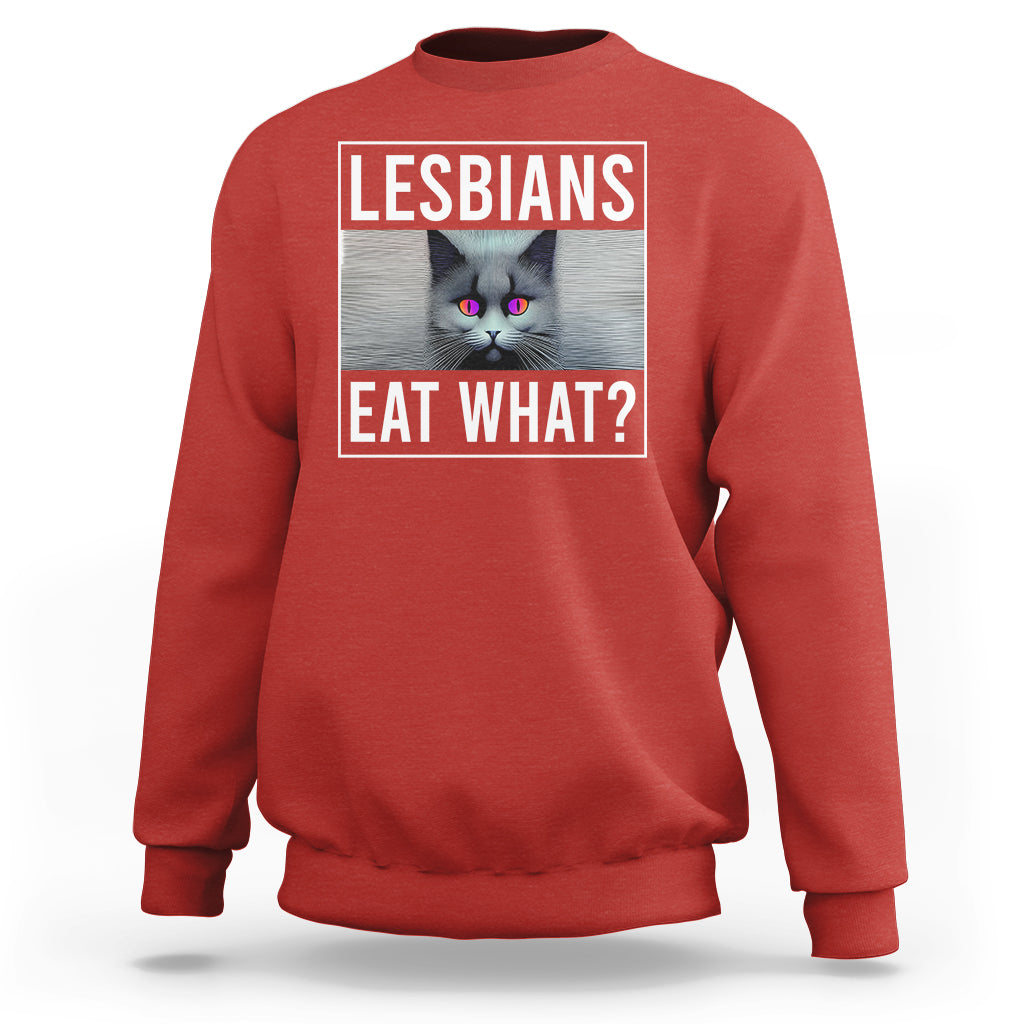 Lesbians Eat What? Funny Scared Cat LGBT Pride Sweatshirt - Wonder Print Shop