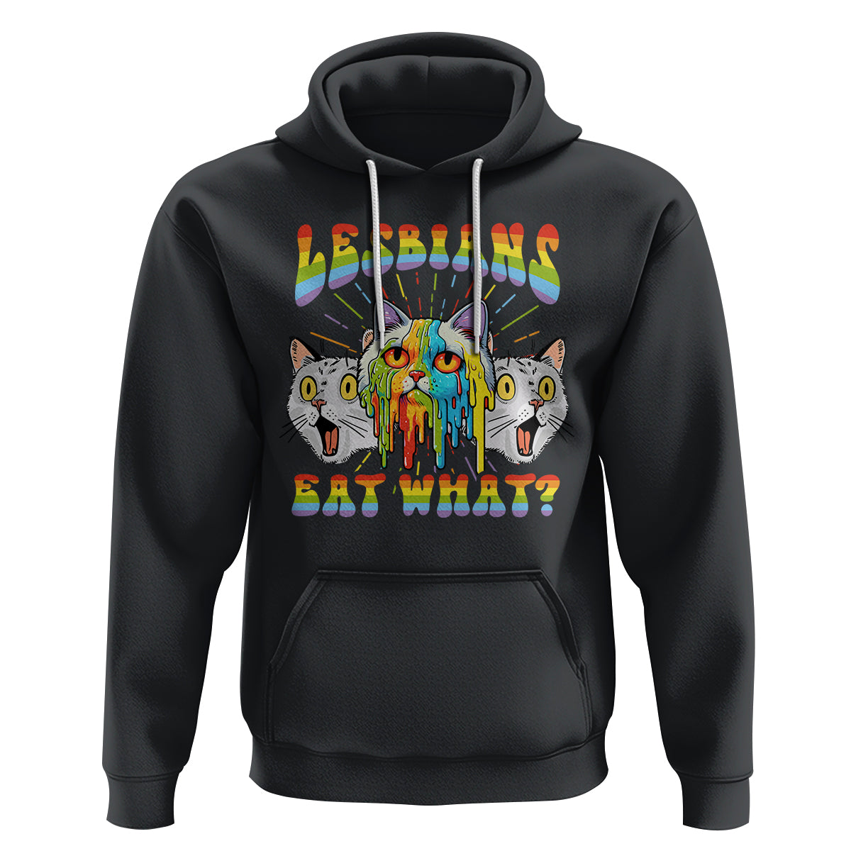 Lesbians Eat What? Funny Scared Cat LGBT Pride Hoodie - Wonder Print Shop