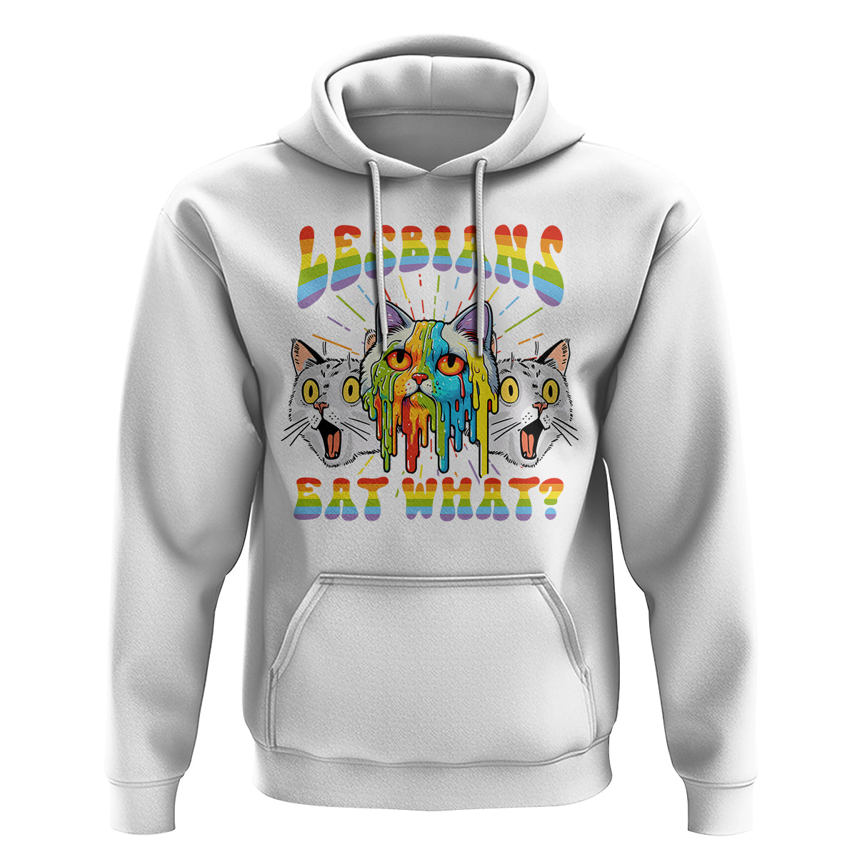 Lesbians Eat What? Funny Scared Cat LGBT Pride Hoodie - Wonder Print Shop