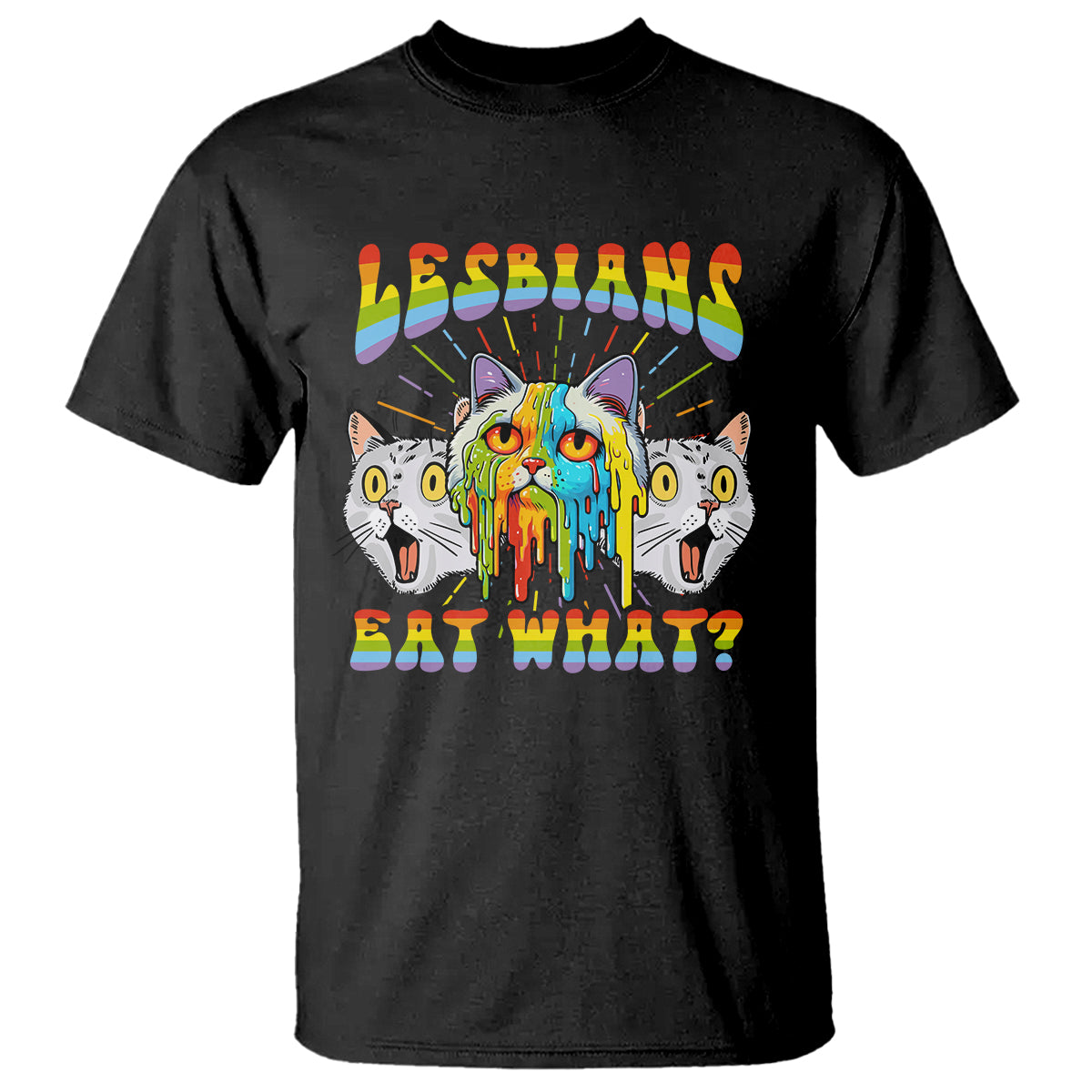 Lesbians Eat What? Funny Scared Cat LGBT Pride T Shirt - Wonder Print Shop