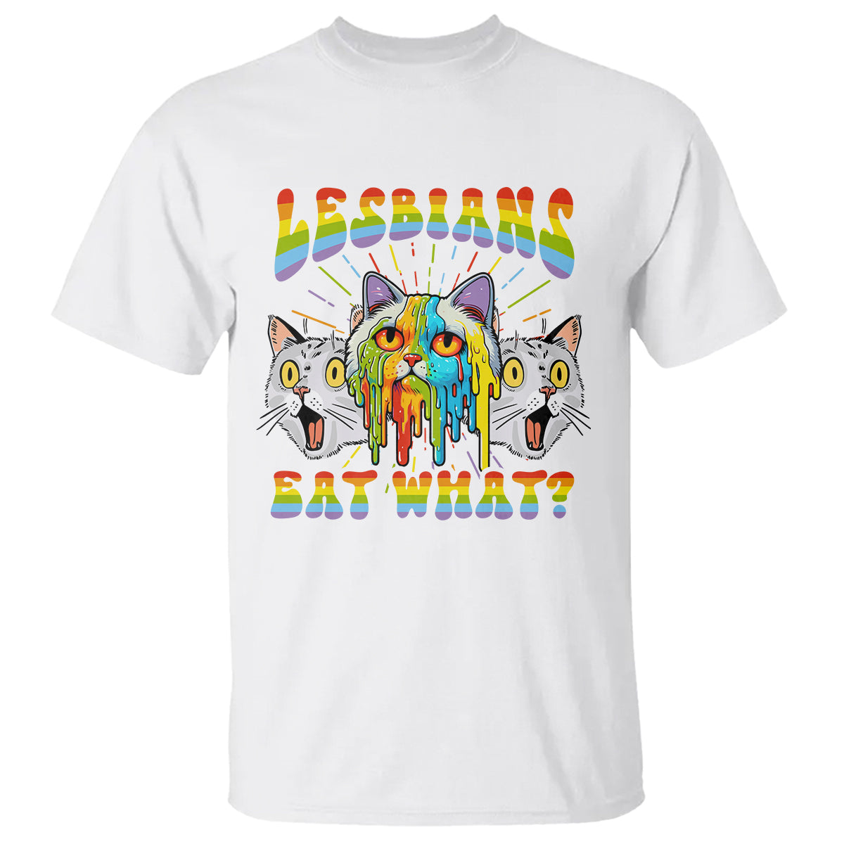 Lesbians Eat What? Funny Scared Cat LGBT Pride T Shirt - Wonder Print Shop