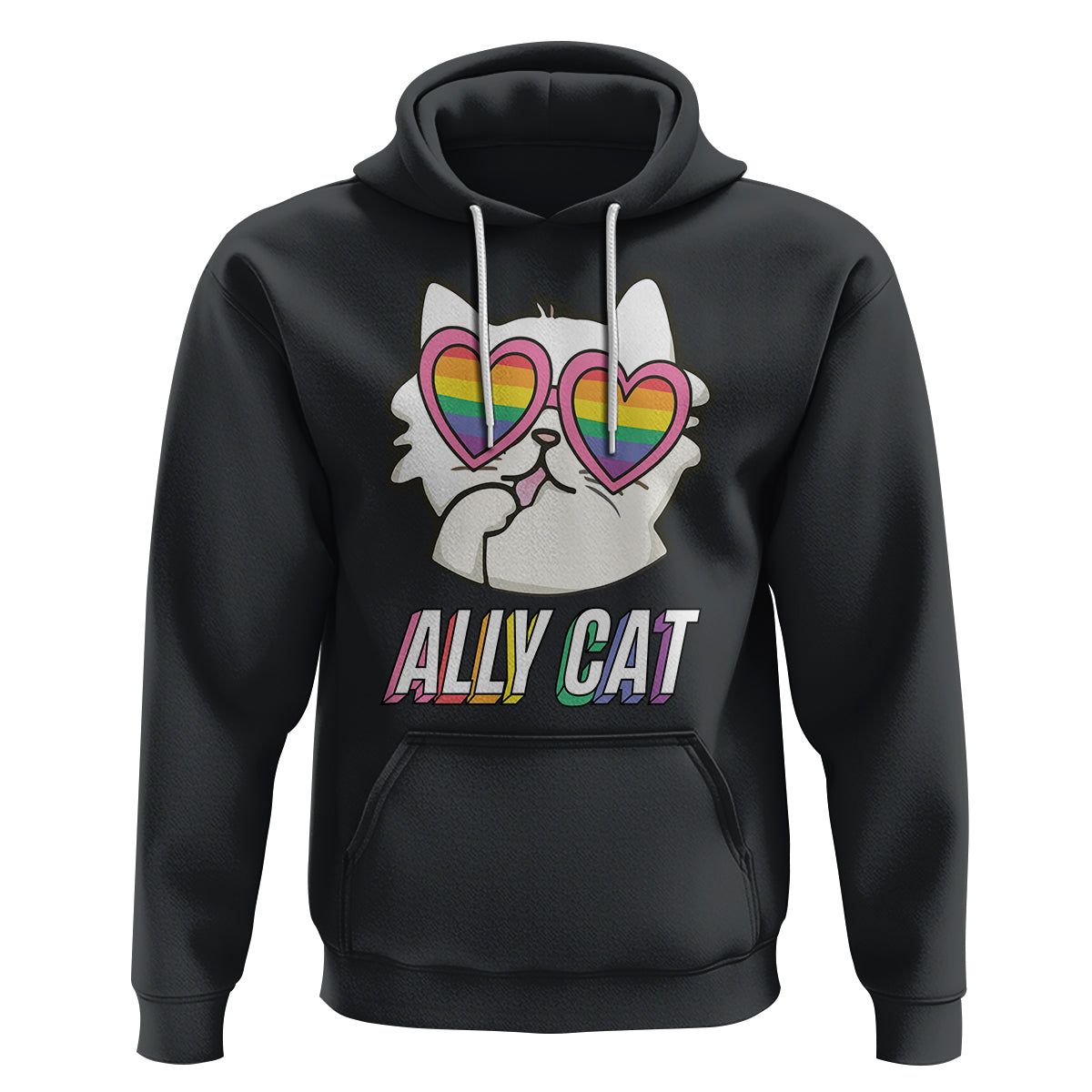 LGBTQ Ally Pride Rainbow Cat Lover Hoodie - Wonder Print Shop
