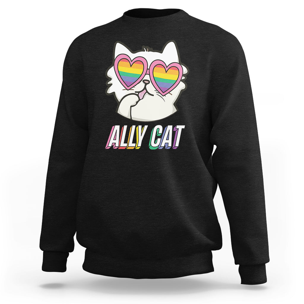 LGBTQ Ally Pride Rainbow Cat Lover Sweatshirt - Wonder Print Shop