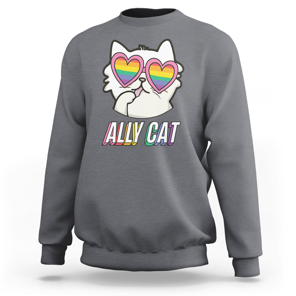 LGBTQ Ally Pride Rainbow Cat Lover Sweatshirt - Wonder Print Shop