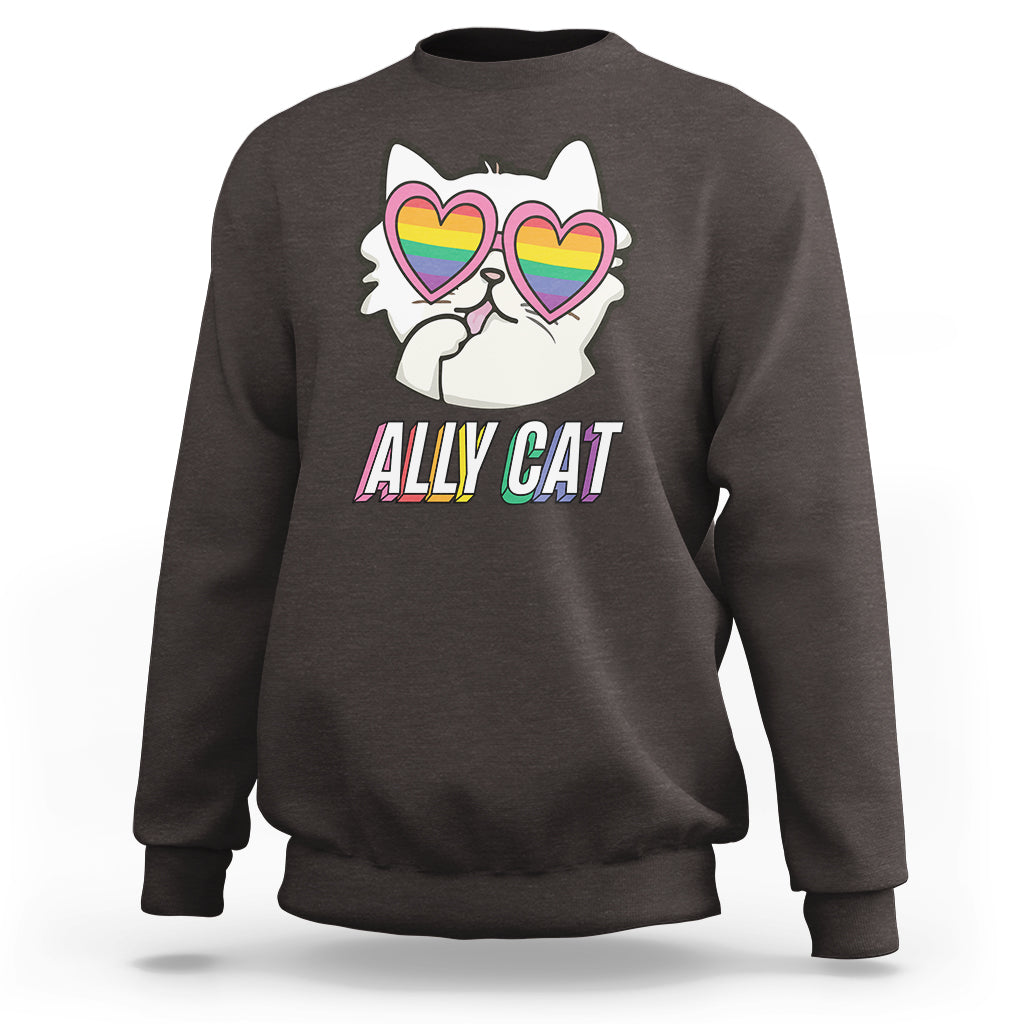 LGBTQ Ally Pride Rainbow Cat Lover Sweatshirt - Wonder Print Shop
