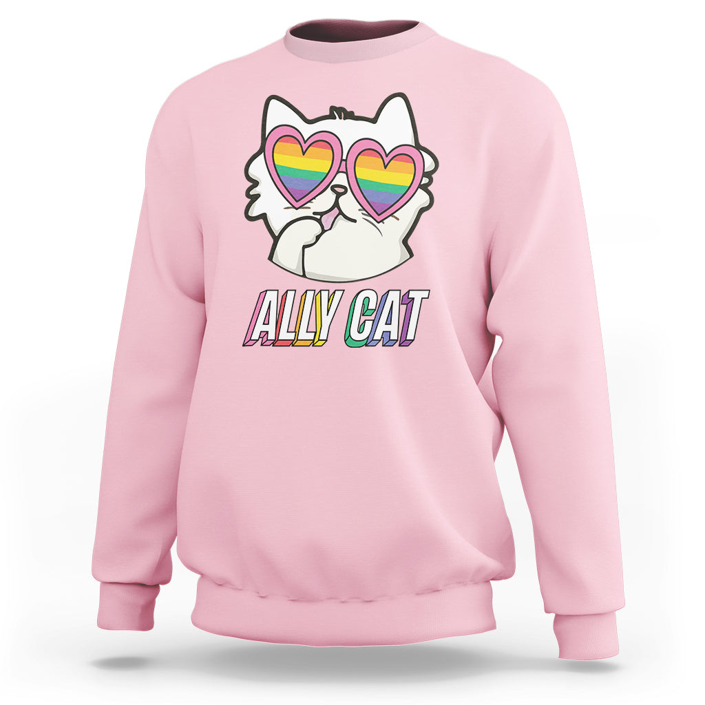 LGBTQ Ally Pride Rainbow Cat Lover Sweatshirt - Wonder Print Shop