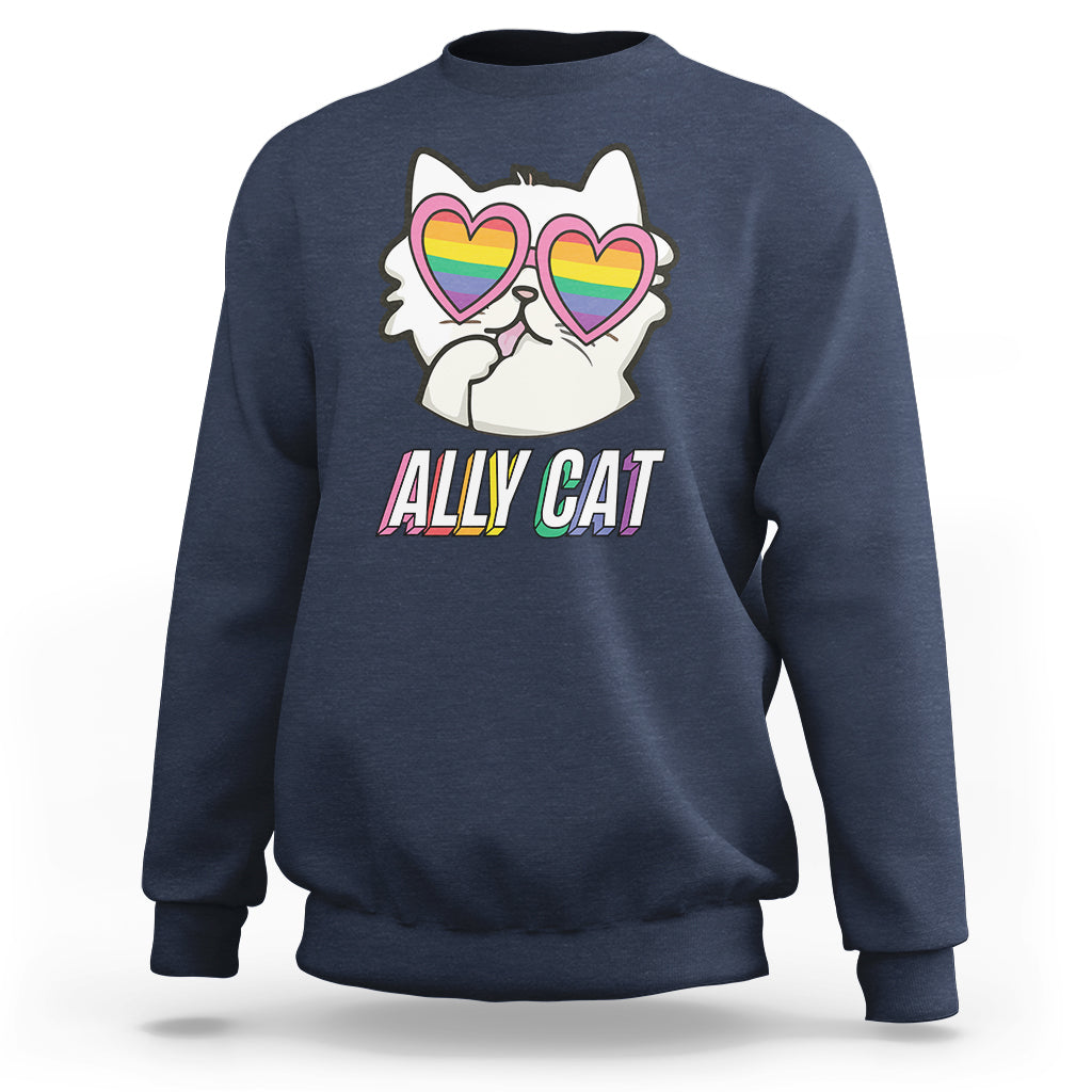 LGBTQ Ally Pride Rainbow Cat Lover Sweatshirt - Wonder Print Shop