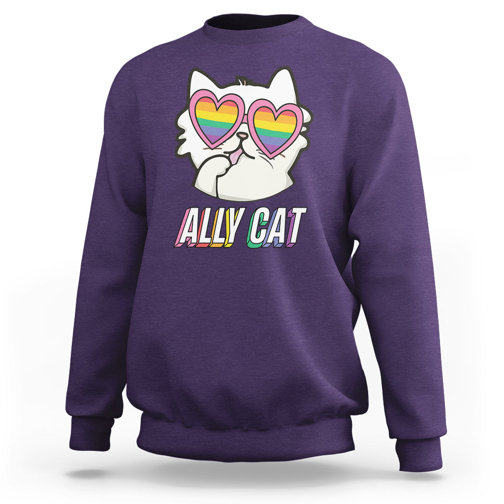LGBTQ Ally Pride Rainbow Cat Lover Sweatshirt - Wonder Print Shop