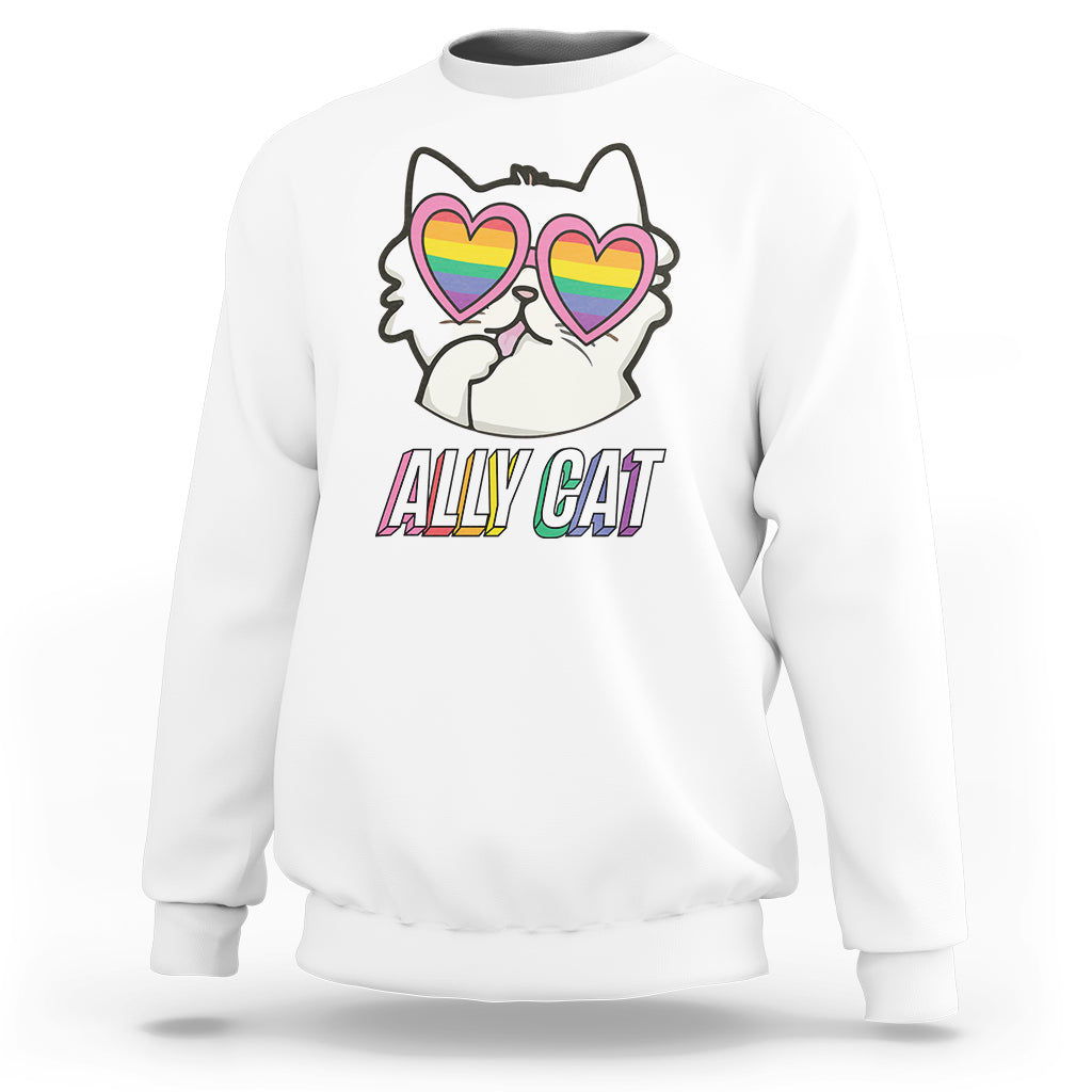LGBTQ Ally Pride Rainbow Cat Lover Sweatshirt - Wonder Print Shop