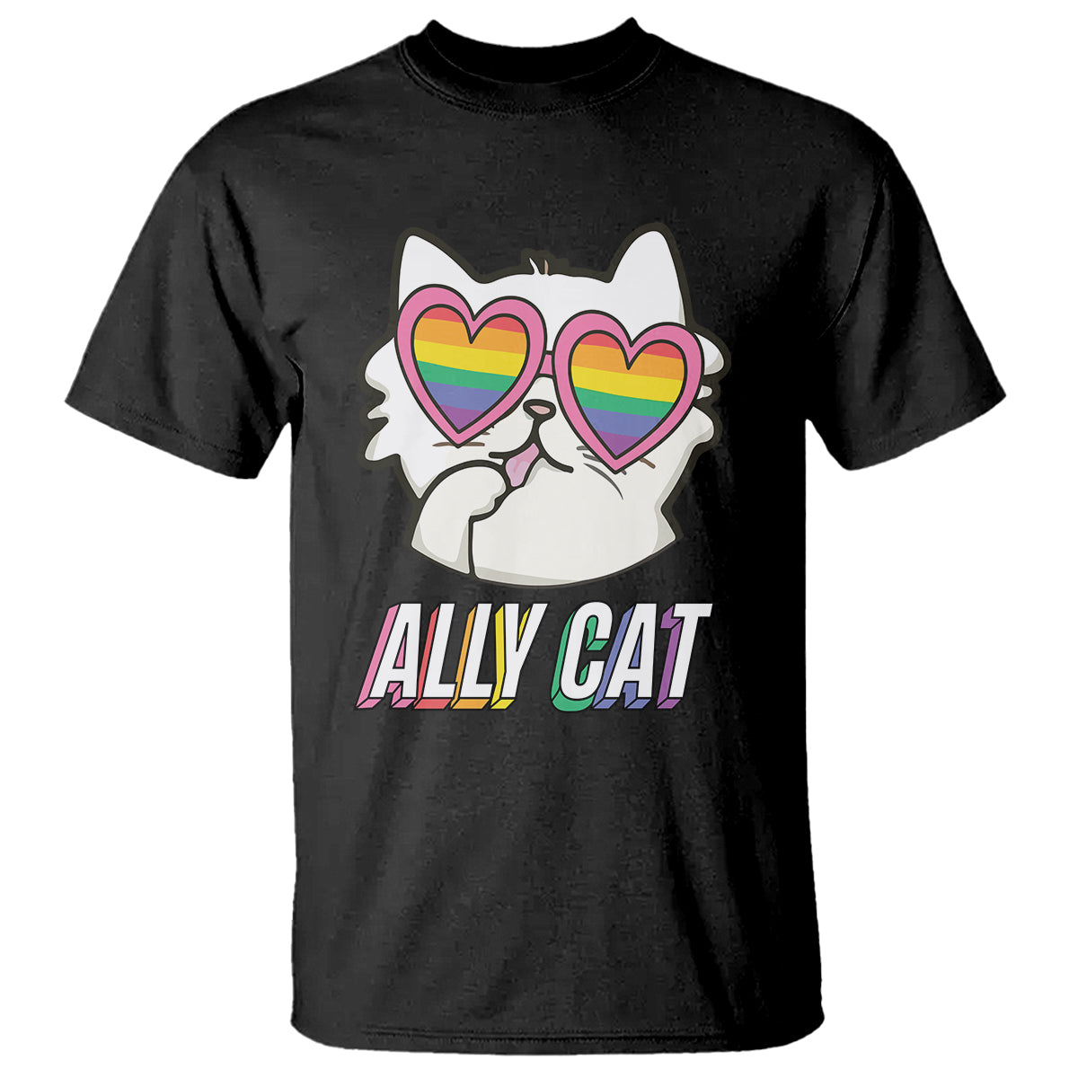 LGBTQ Ally Pride Rainbow Cat Lover T Shirt - Wonder Print Shop