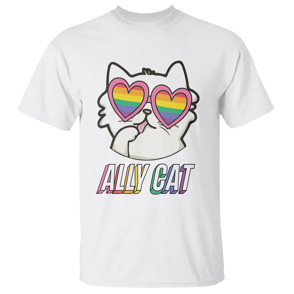 LGBTQ Ally Pride Rainbow Cat Lover T Shirt - Wonder Print Shop