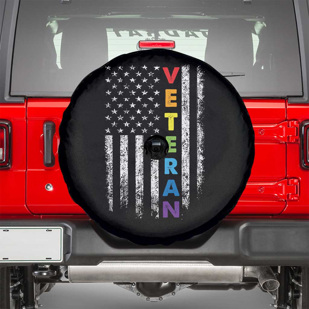 LGBT Veteran Spare Tire Cover American Flag Rainbow Military Army