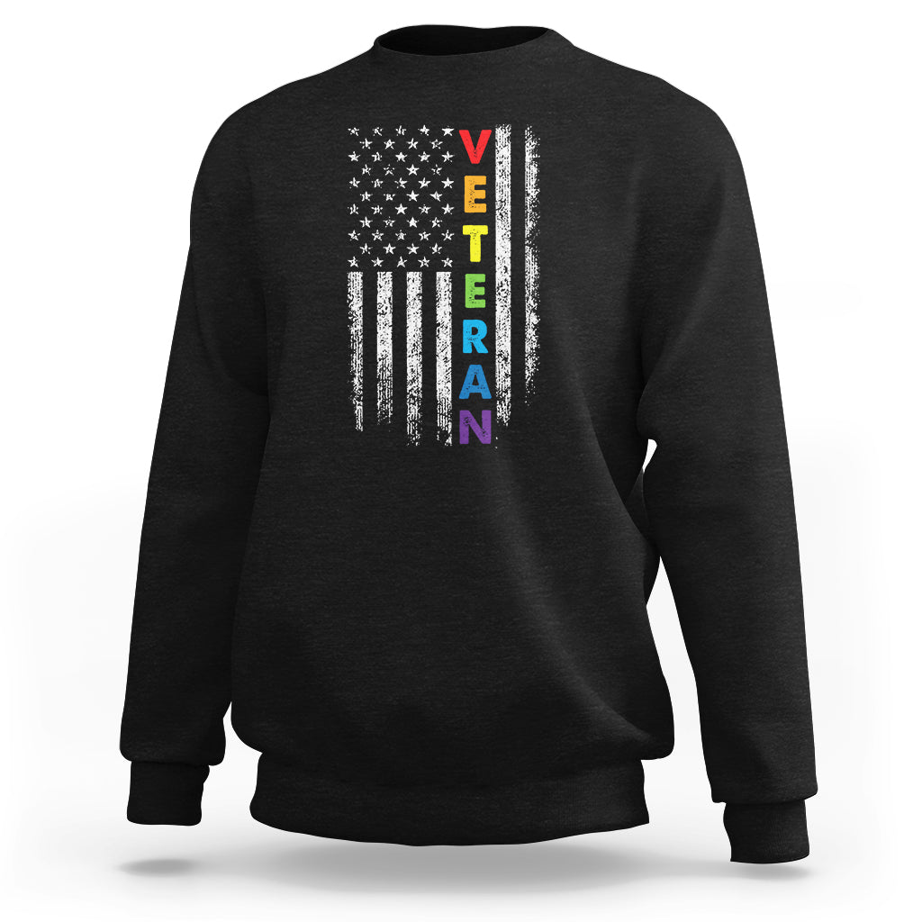 LGBT Veteran Sweatshirt American Flag Rainbow Military Army - Wonder Print Shop