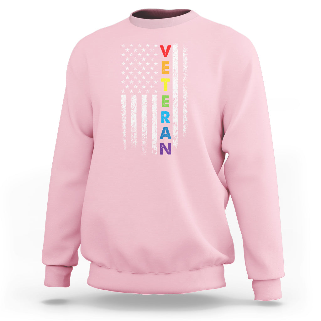 LGBT Veteran Sweatshirt American Flag Rainbow Military Army - Wonder Print Shop