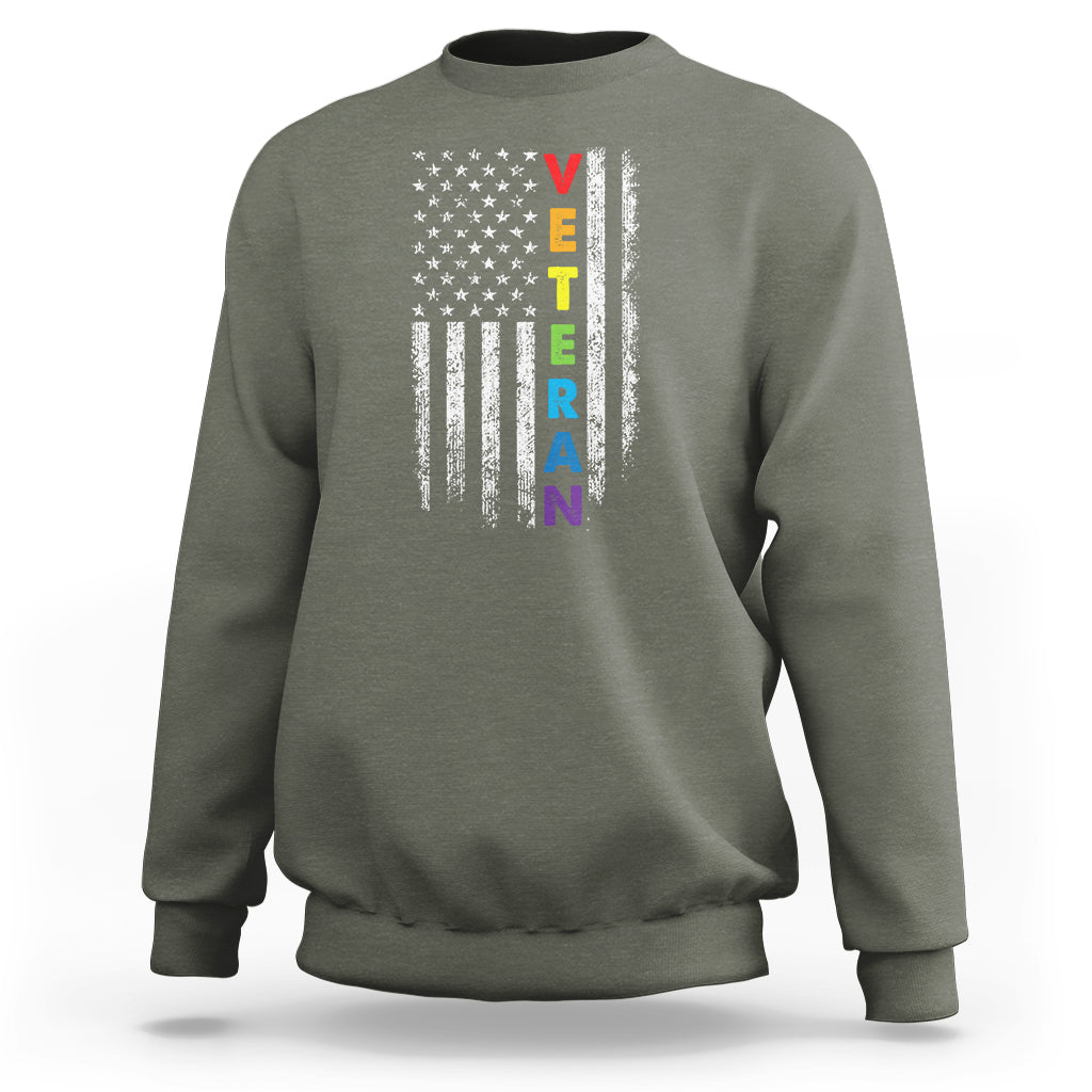 LGBT Veteran Sweatshirt American Flag Rainbow Military Army - Wonder Print Shop