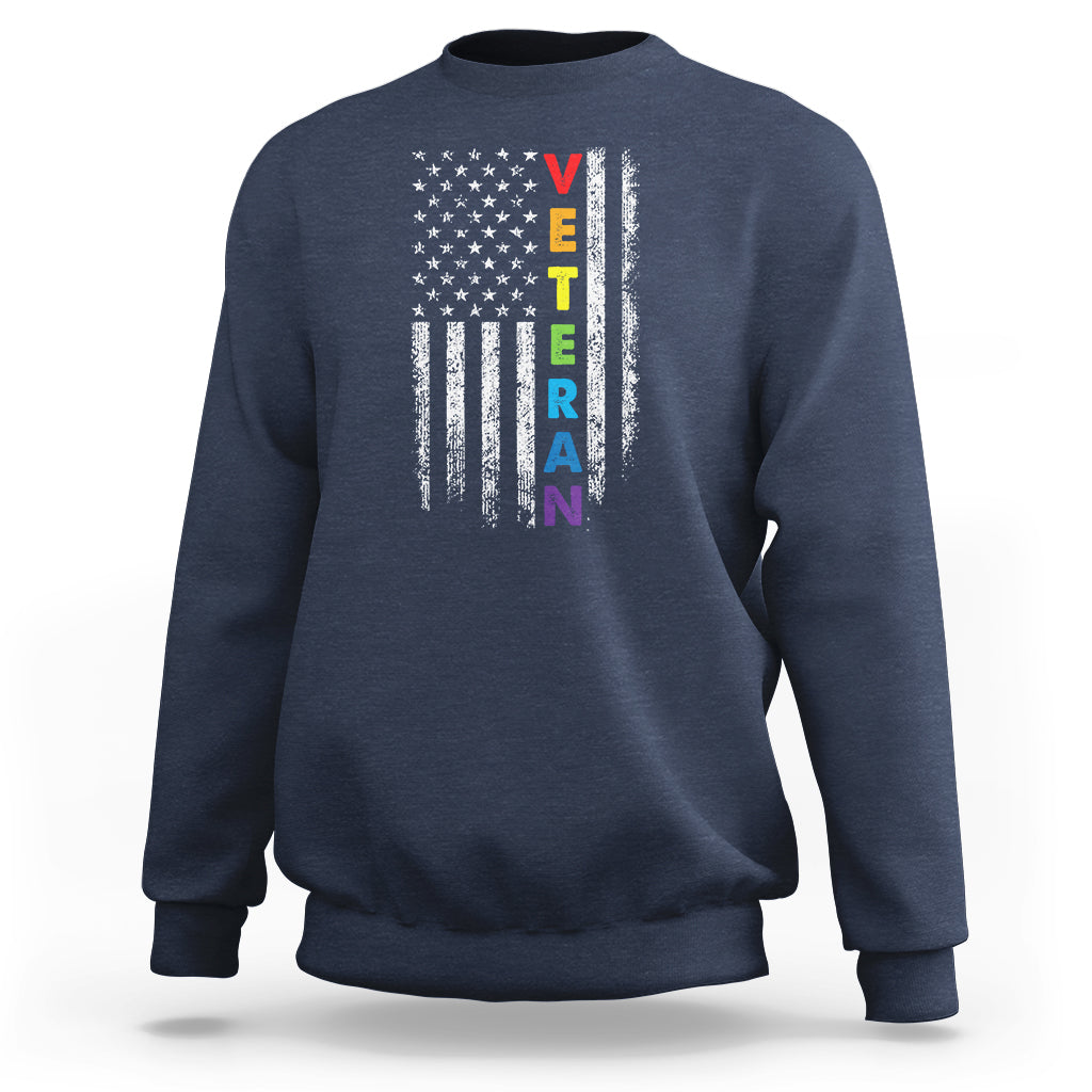 LGBT Veteran Sweatshirt American Flag Rainbow Military Army - Wonder Print Shop