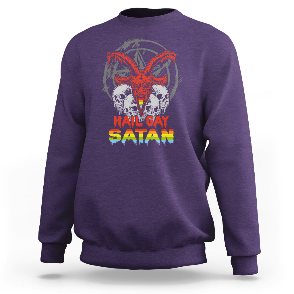 Hail Gay Satan Sweatshirt Skull Goth Baphomet Devil LGBT Pride - Wonder Print Shop