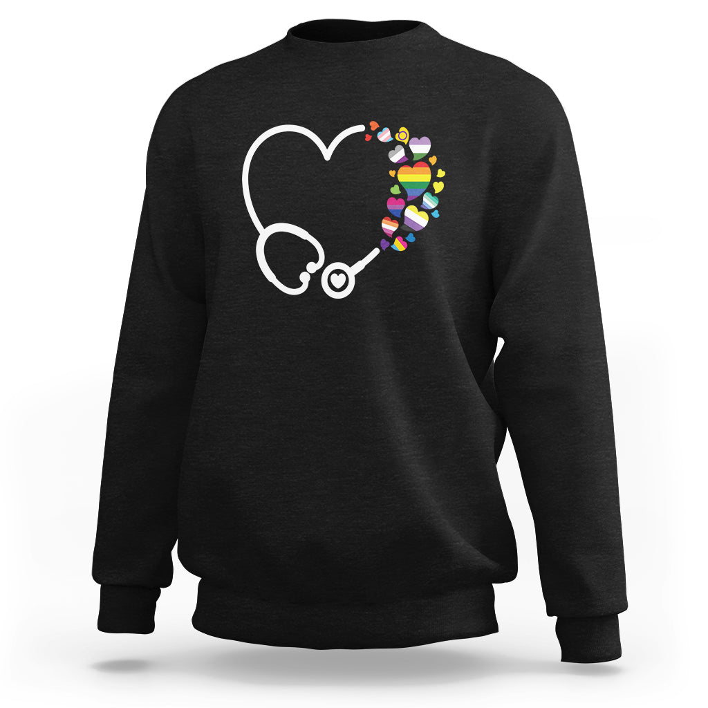 LGBT Nurse Sweatshirt Rainbow Flag Stethoscope Nurse RN Gay Pride - Wonder Print Shop