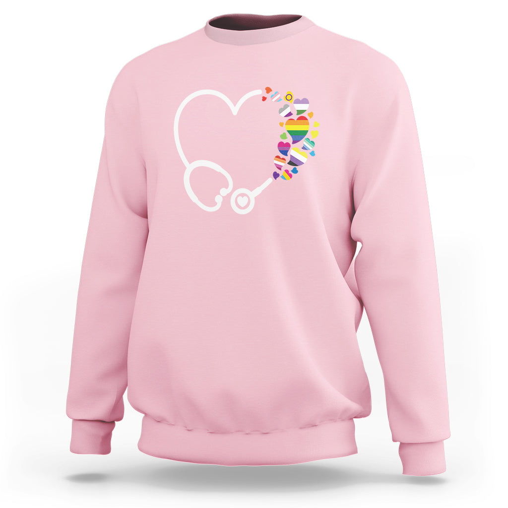 LGBT Nurse Sweatshirt Rainbow Flag Stethoscope Nurse RN Gay Pride - Wonder Print Shop