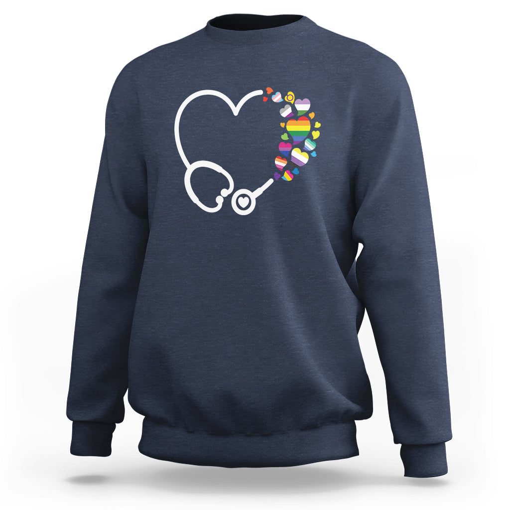 LGBT Nurse Sweatshirt Rainbow Flag Stethoscope Nurse RN Gay Pride - Wonder Print Shop