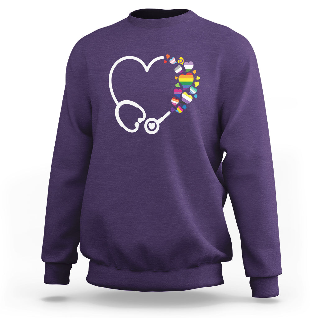 LGBT Nurse Sweatshirt Rainbow Flag Stethoscope Nurse RN Gay Pride - Wonder Print Shop