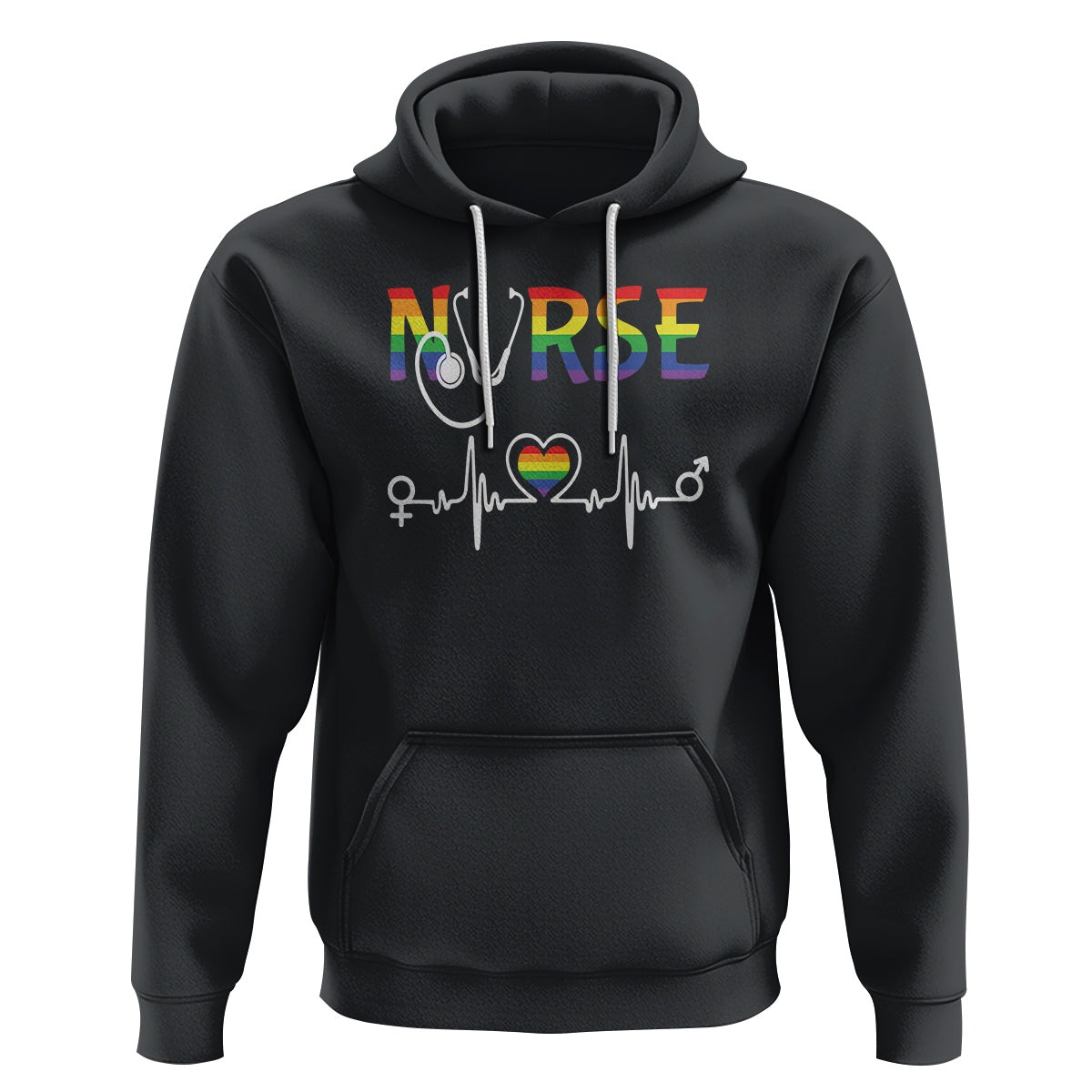 LGBT Nurse Hoodie Rainbow Flag Heartbeat Nurse RN Gay Pride - Wonder Print Shop