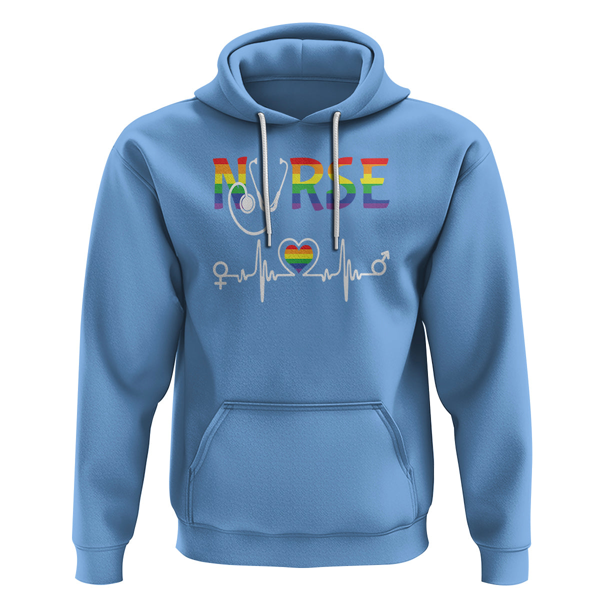 LGBT Nurse Hoodie Rainbow Flag Heartbeat Nurse RN Gay Pride - Wonder Print Shop