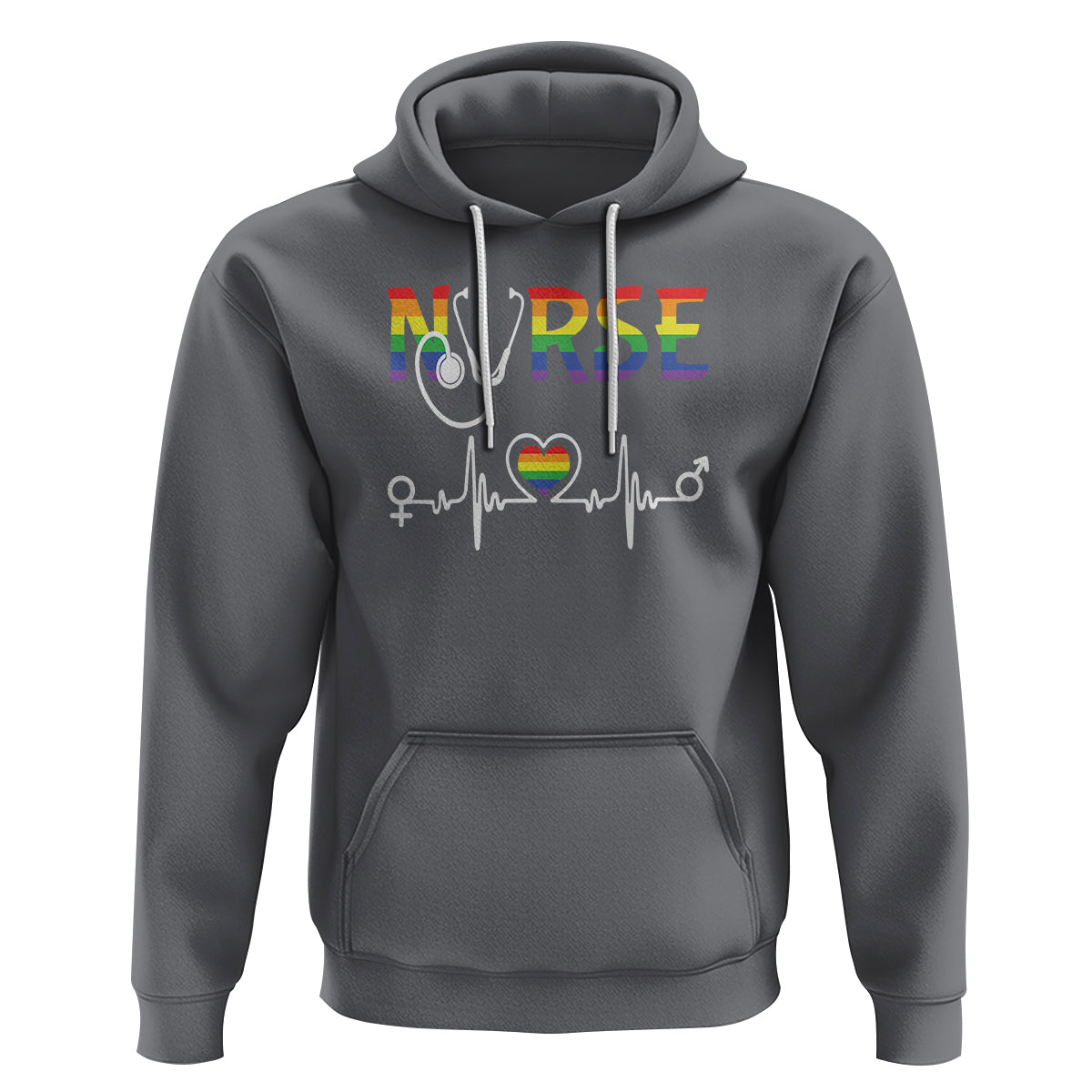 LGBT Nurse Hoodie Rainbow Flag Heartbeat Nurse RN Gay Pride - Wonder Print Shop
