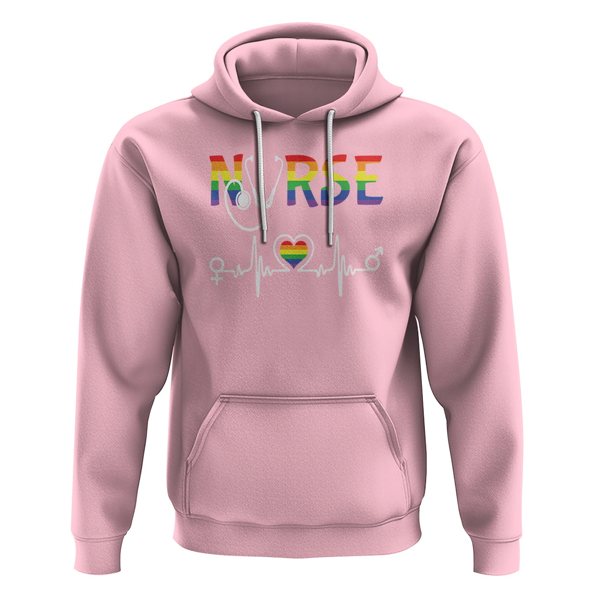 LGBT Nurse Hoodie Rainbow Flag Heartbeat Nurse RN Gay Pride - Wonder Print Shop