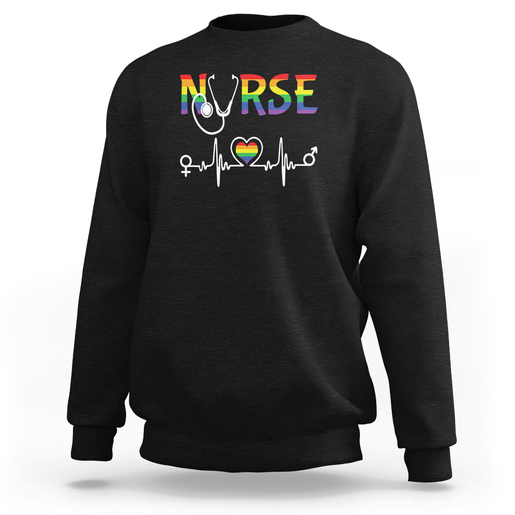 LGBT Nurse Sweatshirt Rainbow Flag Heartbeat Nurse RN Gay Pride - Wonder Print Shop