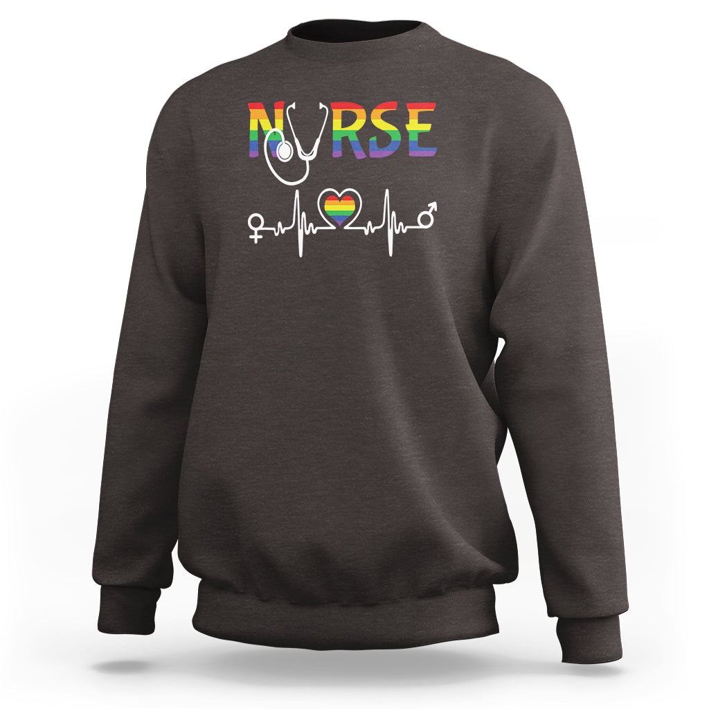 LGBT Nurse Sweatshirt Rainbow Flag Heartbeat Nurse RN Gay Pride - Wonder Print Shop