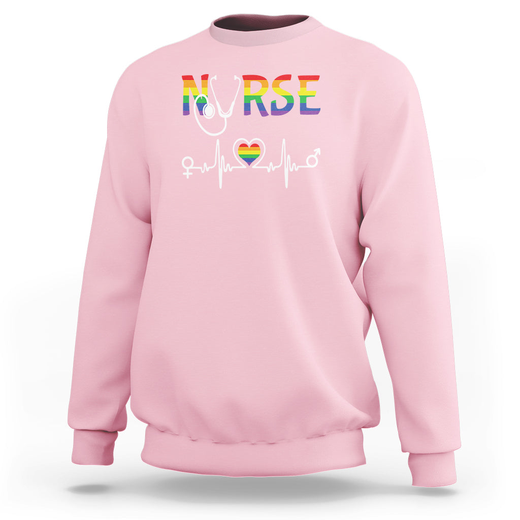 LGBT Nurse Sweatshirt Rainbow Flag Heartbeat Nurse RN Gay Pride - Wonder Print Shop