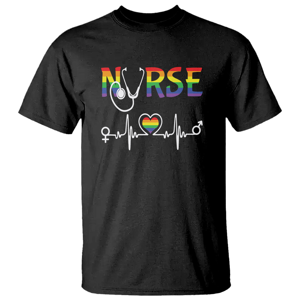 LGBT Nurse T Shirt Rainbow Flag Heartbeat Nurse RN Gay Pride - Wonder Print Shop