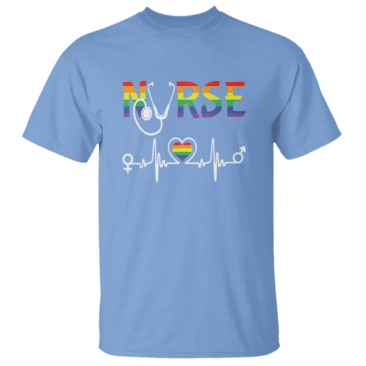 LGBT Nurse T Shirt Rainbow Flag Heartbeat Nurse RN Gay Pride - Wonder Print Shop